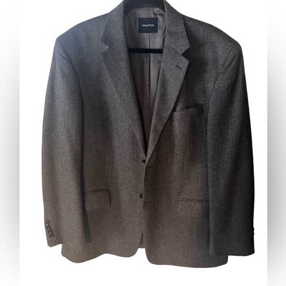 Nautica All Wool Blazer  Grey and Black Herringbone Pattern Superior Tailoring - Picture 3 of 11